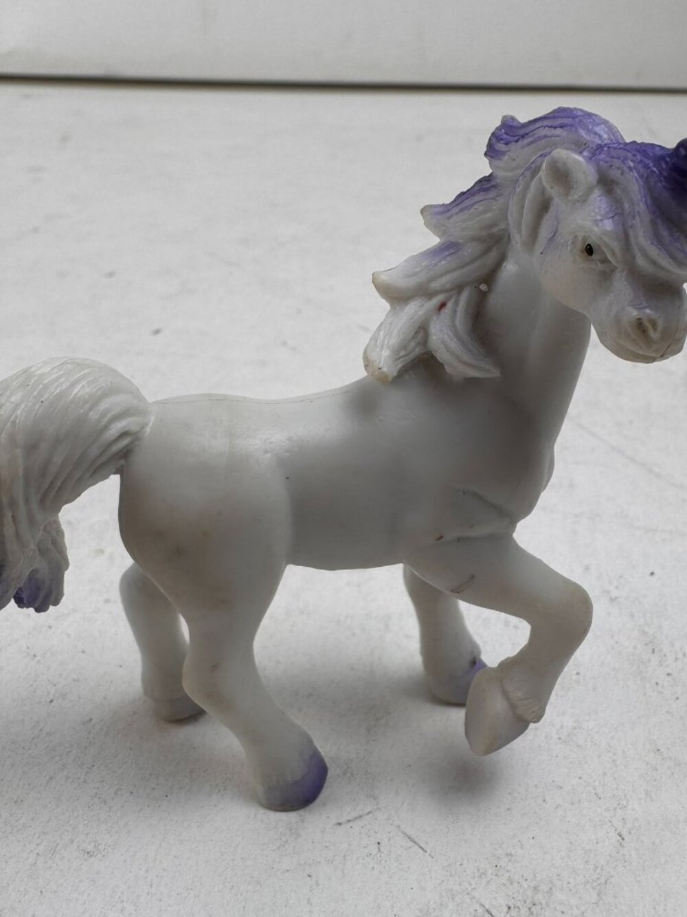 White Unicorn Figure Purple Hair Hooves Horn Miniature Fantasy Creature Toy